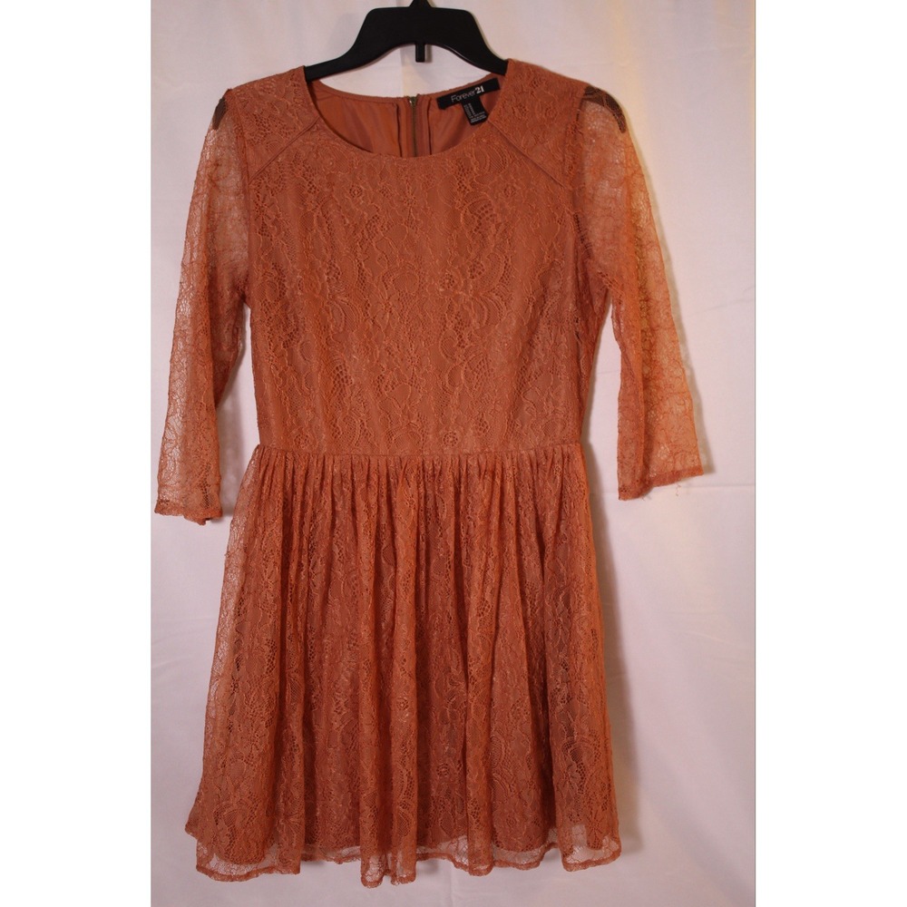 Vtg Forever 21 Women Med Floral Lace Pleated Fit Flareโ BOHO Hippie Midi Dress